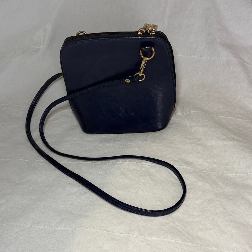 Navy Crossbody Shoulder Bag with Gold Hardware - Picture 2 of 3